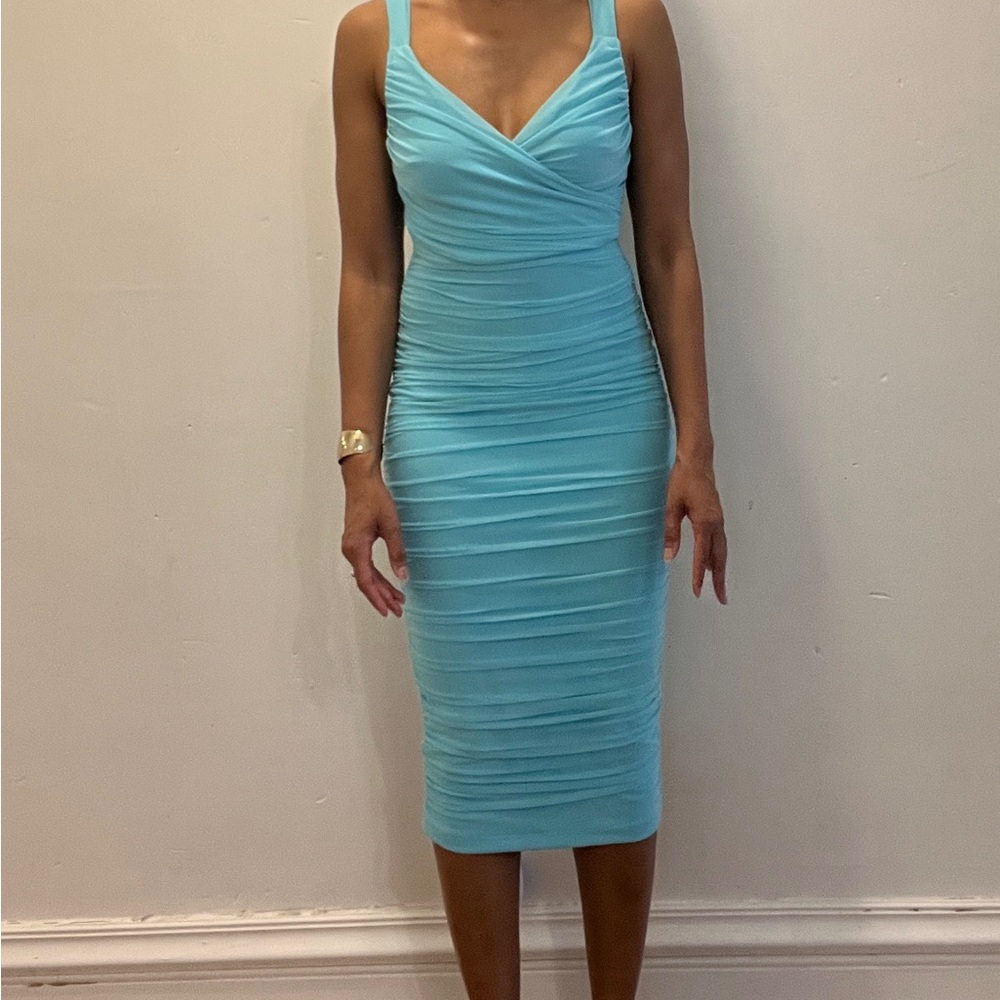 Women's Bodycon Sleeveless Ruched Mesh Midi Dress